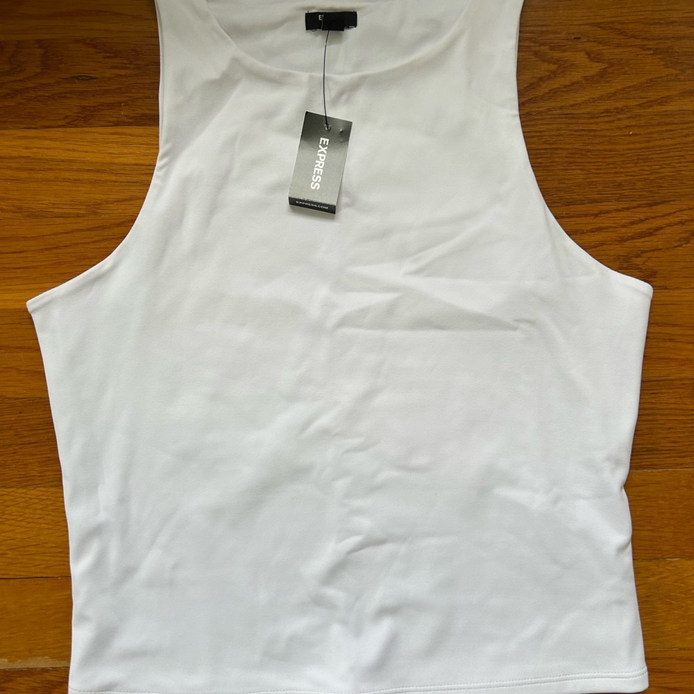 Express Women's Sleek Scuba White Crewneck Tank Top